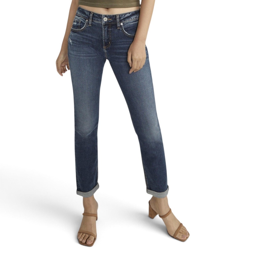 Silver Jeans Boyfriend Jeans Women 33x29 Dark Wash Slim Leg Mid Rise Stretch NEW